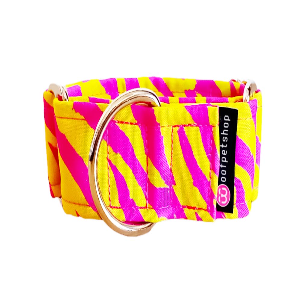 Collar Martingale/Correa/Cinturon Seguridad CEBRA YELLOW para Perro Galgo Greyhound - Hecho a Mano en España
