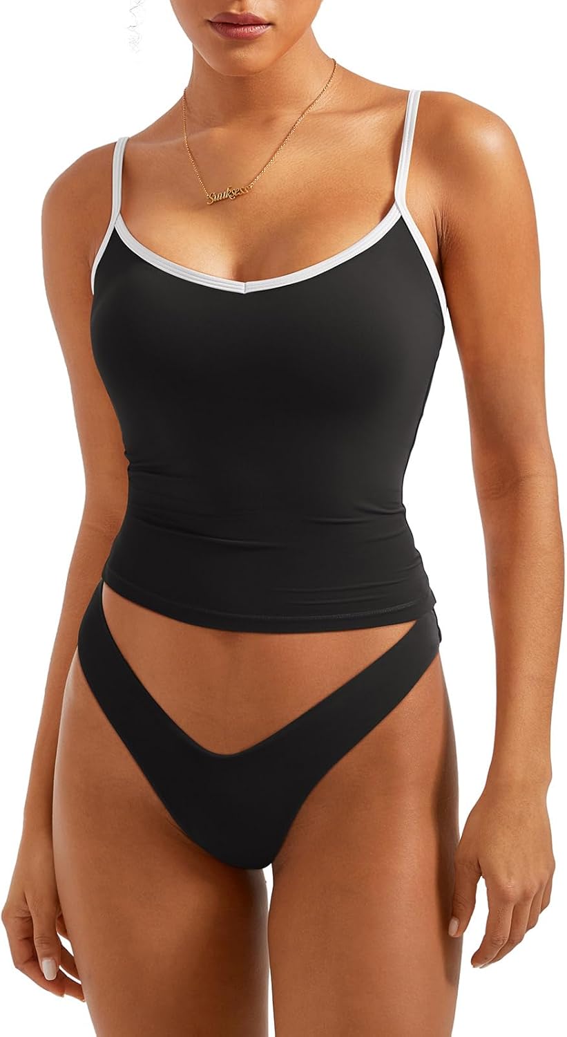 SUUKSESS Women Sexy V Neck Tank Tops Y2K Going Out Top Fitted Basic Cami Shirts