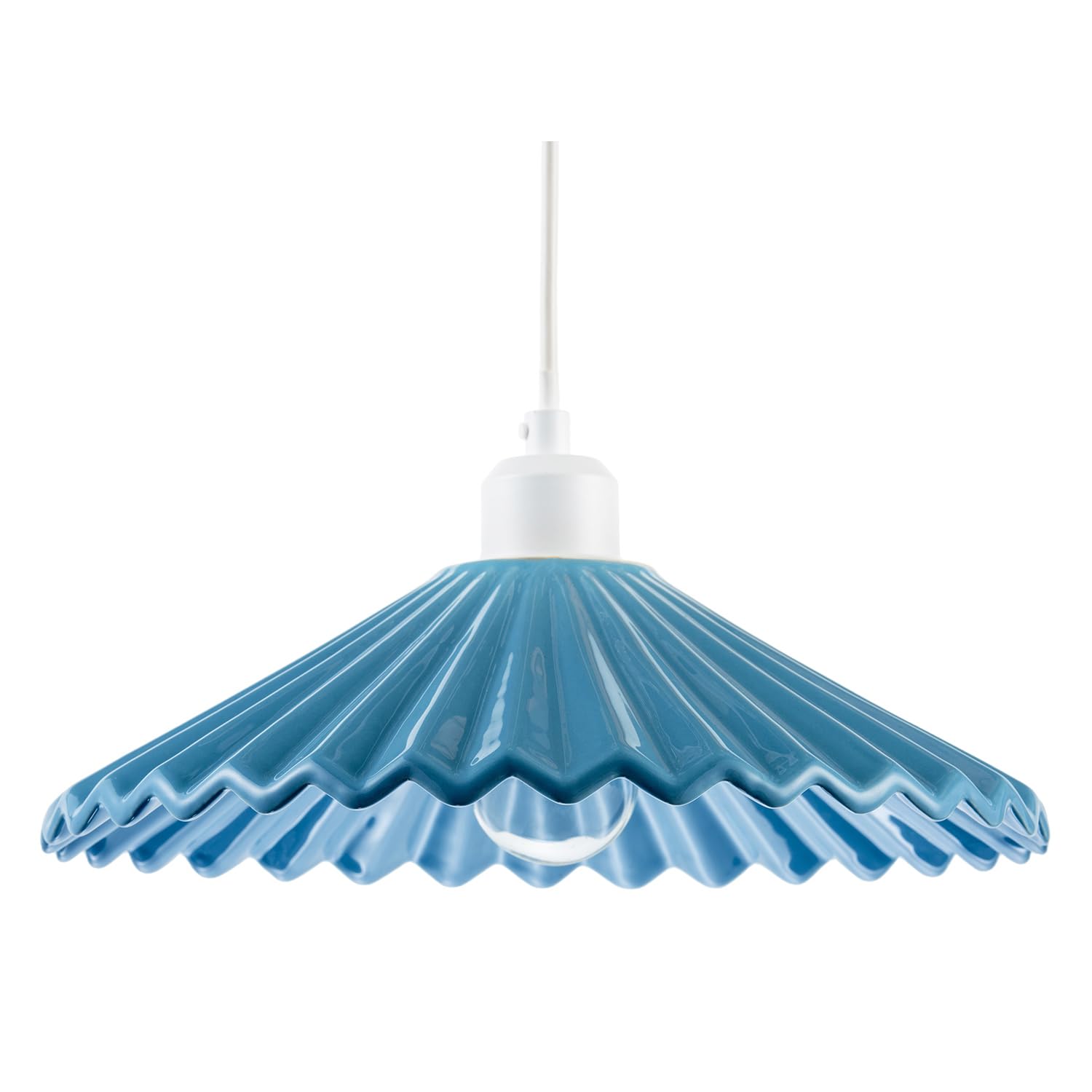 Modern Blue Nova Gloss Ceramic Pendant Light Shade with Rippled Body | 32cm x 9cm | for Kitchen Island Living Room Bedroom Dining Room etc by Happy Homewares