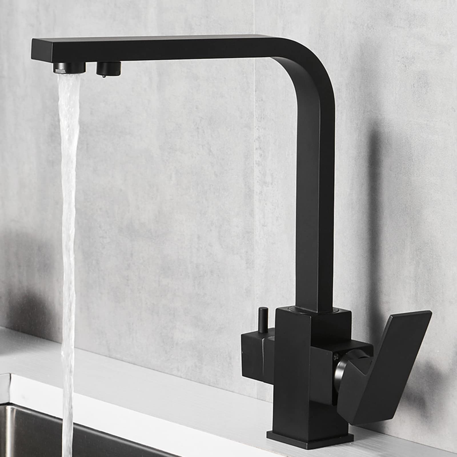 Robinet noir 3 voies multifonctionnel en laiton avec bec pivotant fluide