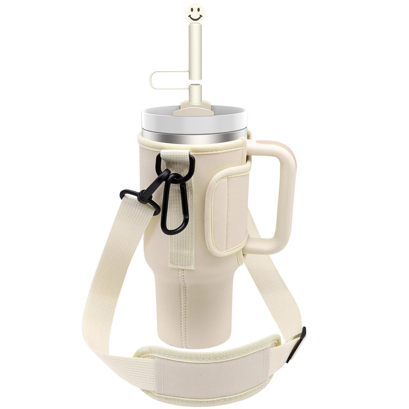 Borsa Trasporto Bottiglia Acqua per Bicchiere Stanley 40 Oz, Portaborraccia con Tracolla Regolabile, Moschettone e Coperchio Cannuccia, per Passeggiate Escursionismo Campeggio Viaggi Alpinismo