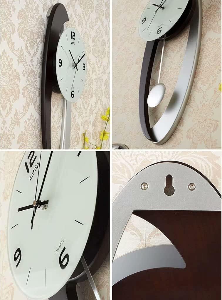 CLOCKZHJI Wall Clock, Pendulum Style, Quartz Movement, Large 15" Diameter, Silent Non-Ticking, Environmental Fiberboard + Glass Face, Easy to Hang, Battery Not Included