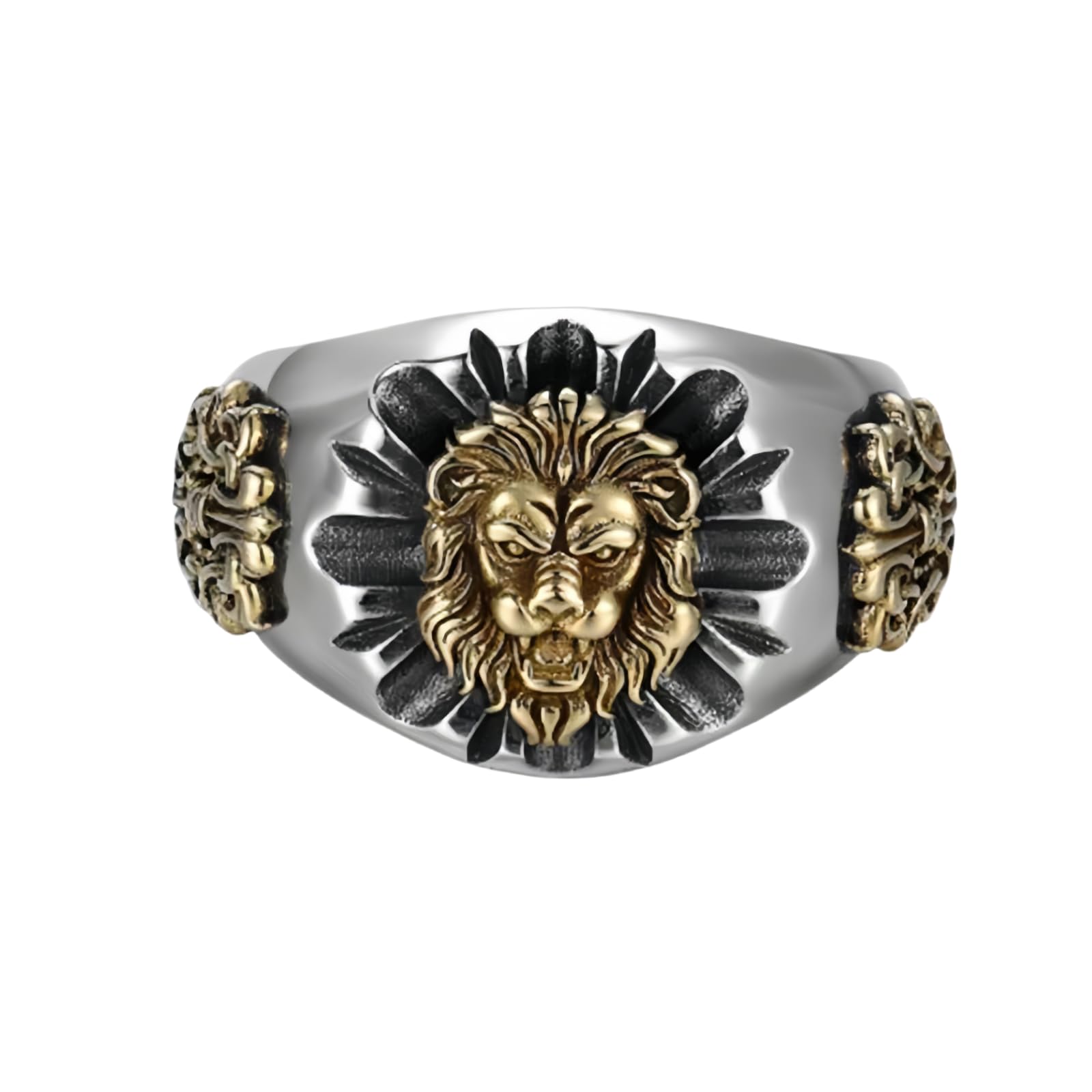 Mens Thai Silver Gold Lion Fidget Adjustable Ring Men Women Retro Silver Plated Golden Lion Head Vintage Biker Open Band Anxiety Ring for Men Punk Motorcycle Knuckle Ring Jewelry, Thai Silver., No-picture-21