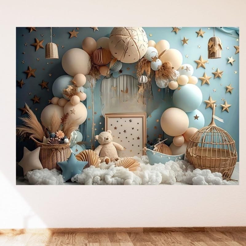 Image of Soft Pastel Balloon Backdrop with Decorations for Kids Birthday Party Event and Photo Background Setup