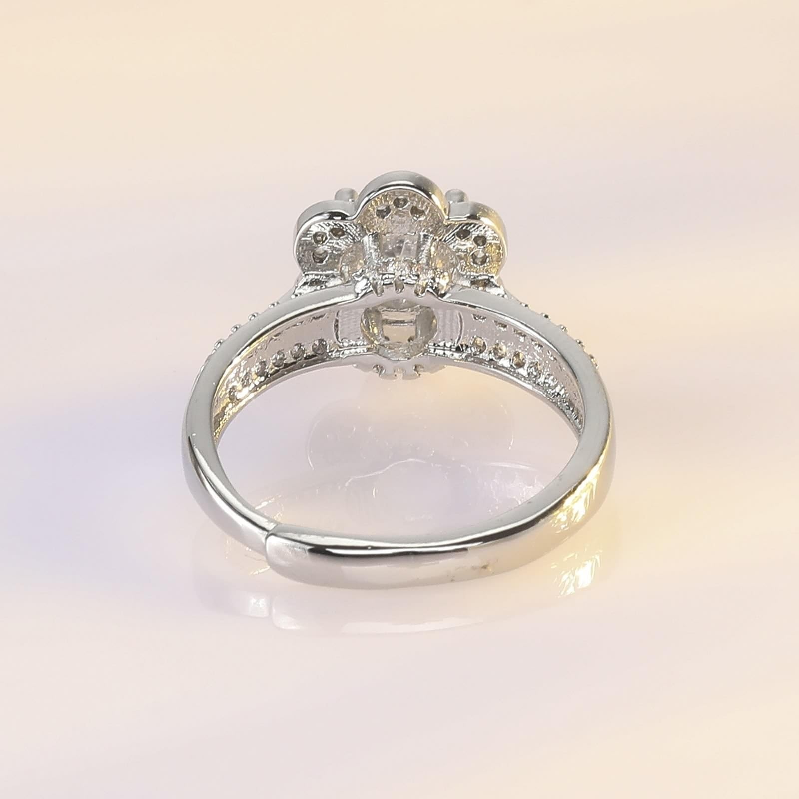 18 Karat Weißgold Ringe Frauen Labordiamant Weiß, Rings Elegante Blume, 4 Krappen, Rund, 1 Karat, Labordiamant, 6,5 mm