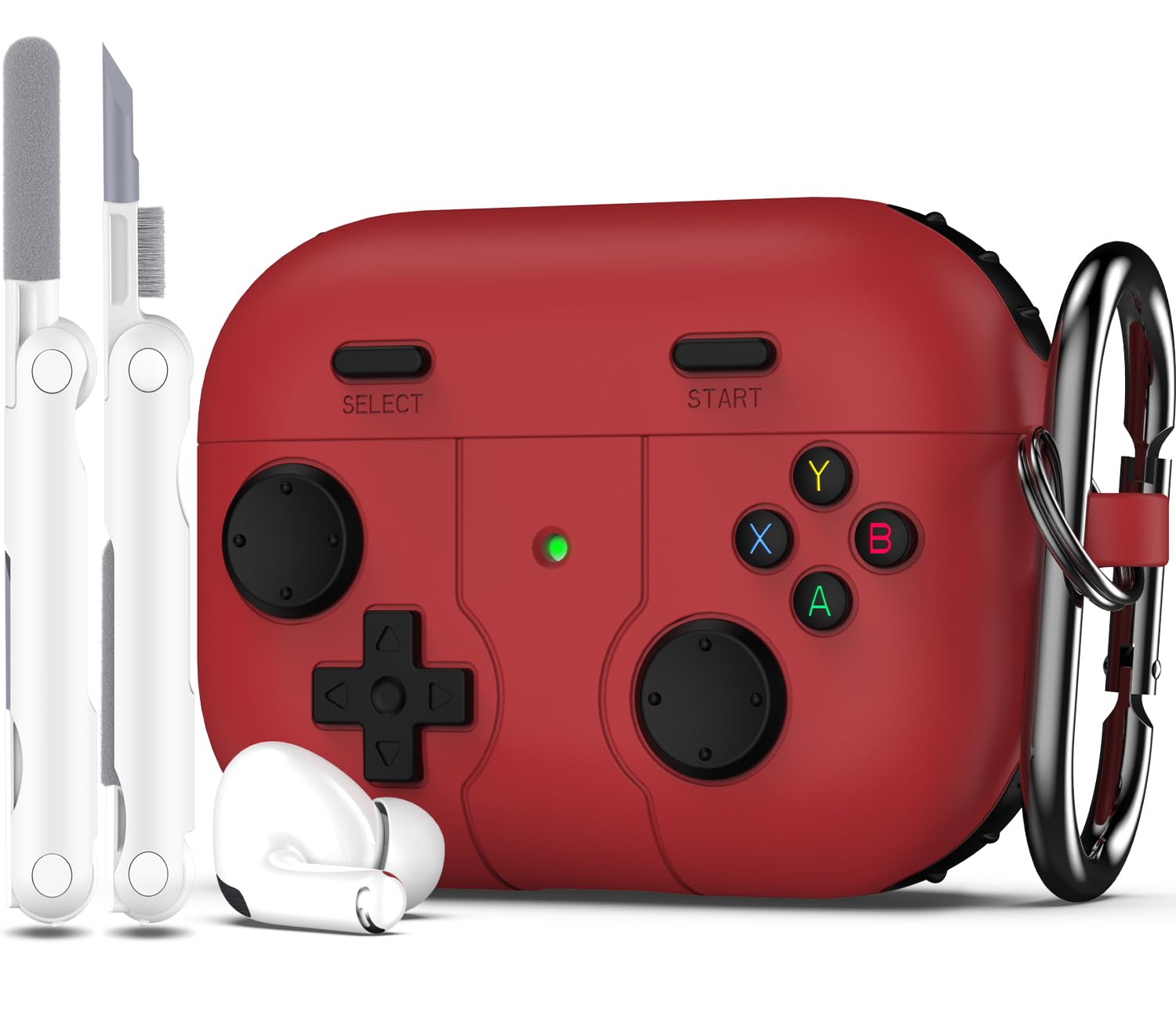 R-fun for Air pod pro 2nd/1st Generation Case Cover with Cleaner Kit, Classic Handheld Game Console Design Case Soft Skin Silicone Protective for Air pod pro Case 2023/2022/2019 - Red