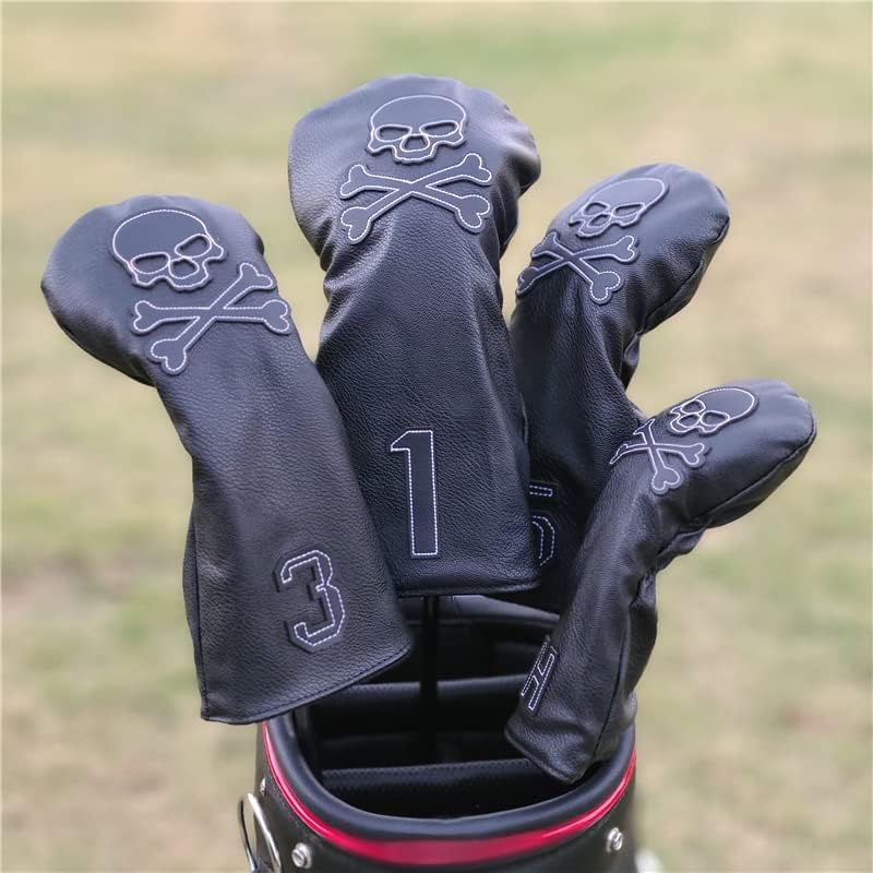 ゴルフクラブヘッドカバー PUレザー スカルゴルフクラブ 高級PUレザー