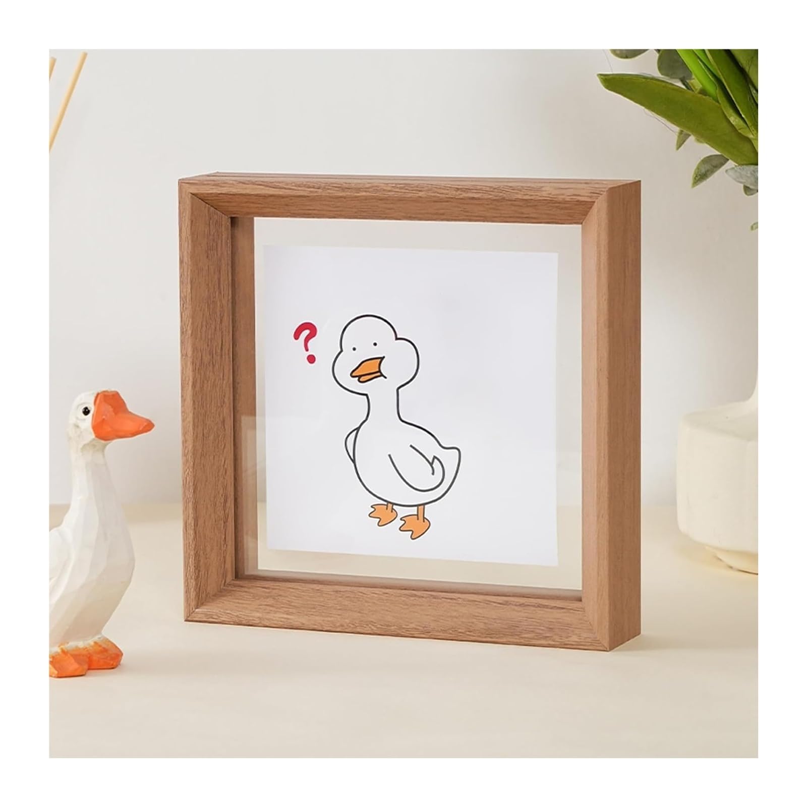 Double Sided Floating Photo Frame, Wooden Design Double-Sided Floating Glass Photo Frame, Log/Black Walnut, Multiple Sizes(Log,A3)