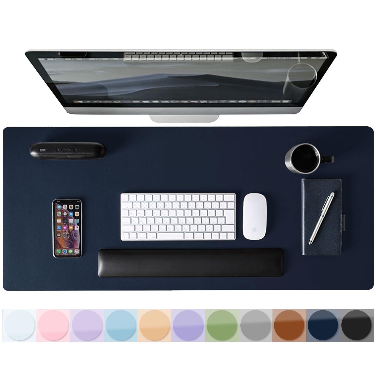 Mouse Pad Desk Protector Mat, Large PU Leather Office Desk Mat, Non-Slip Desk Pad for Keyboard and Mouse, Waterproof Desk Blotter Pad for Writing, Wide & Smooth Laptop Desk Pads, Navy (17’’X36’’) — image 1