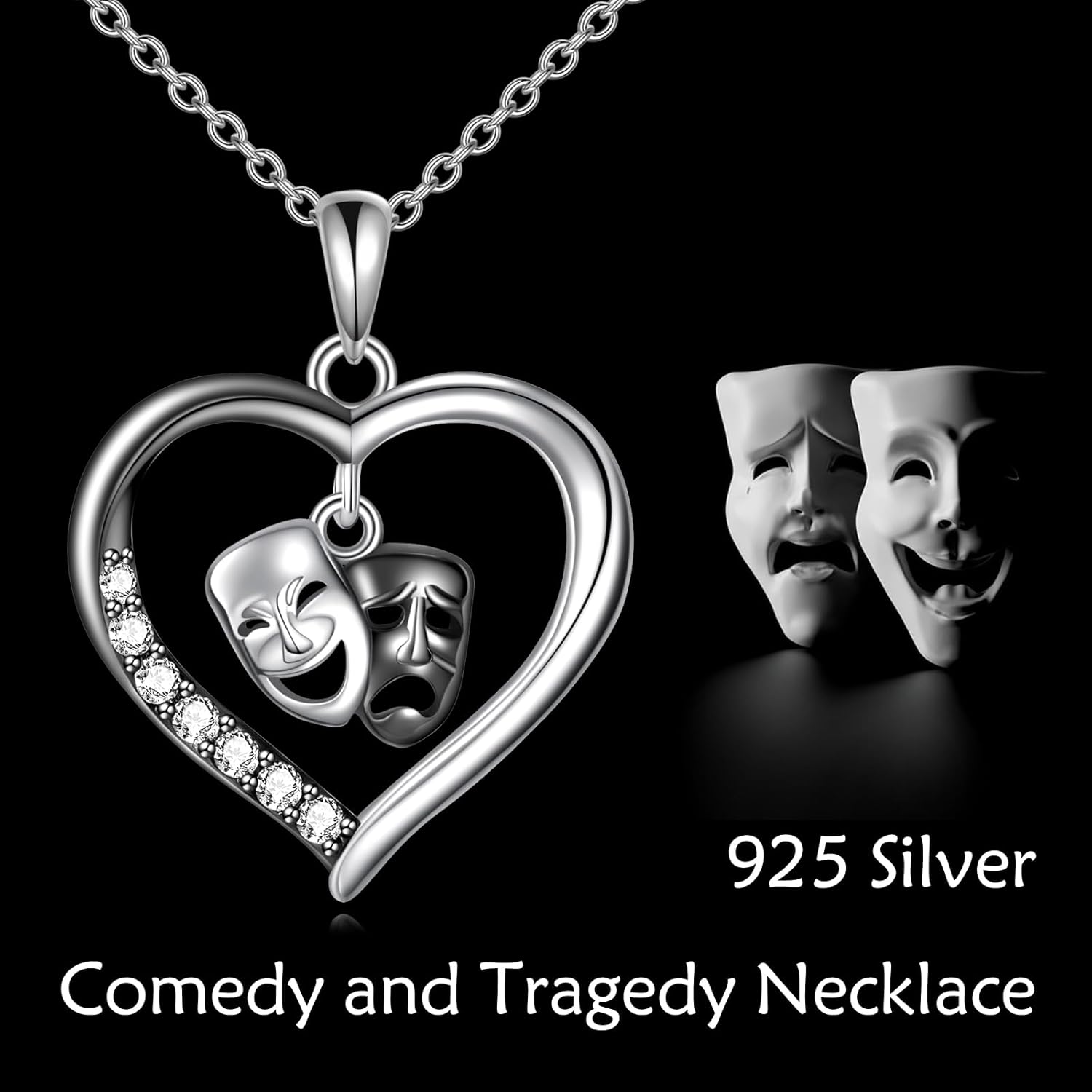 Comedy and Tragedy Masks Necklace 925 Sterling Silver Theater Mask Pendant Necklace Theater Jewelry Gifts for Women - Image 5