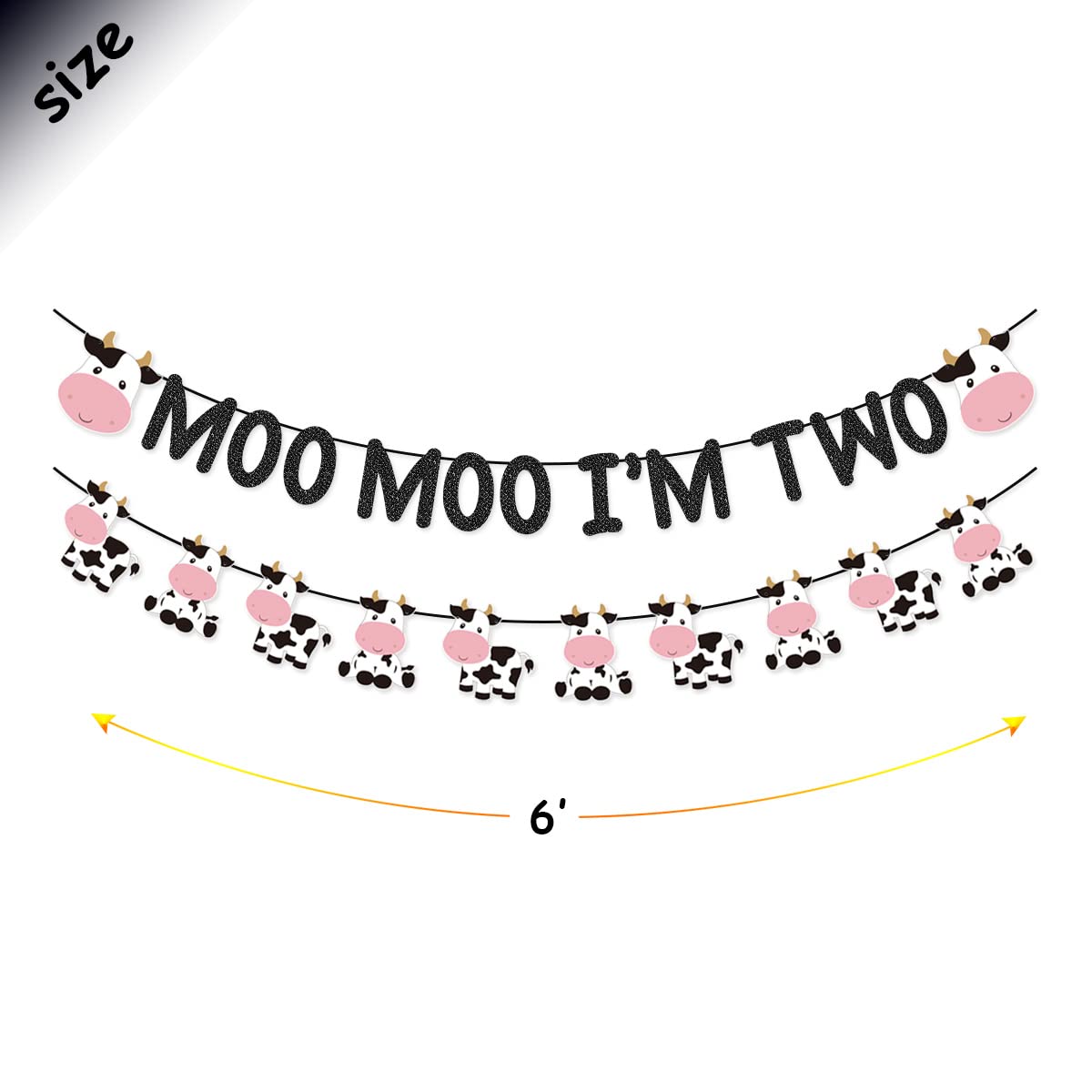 Wulagogo Moo Moo I'm Two Banner y decoración para tarta para fiesta de segundo cumpleaños de vaca, decoración de fiesta de cumpleaños de dos años de animales de granja