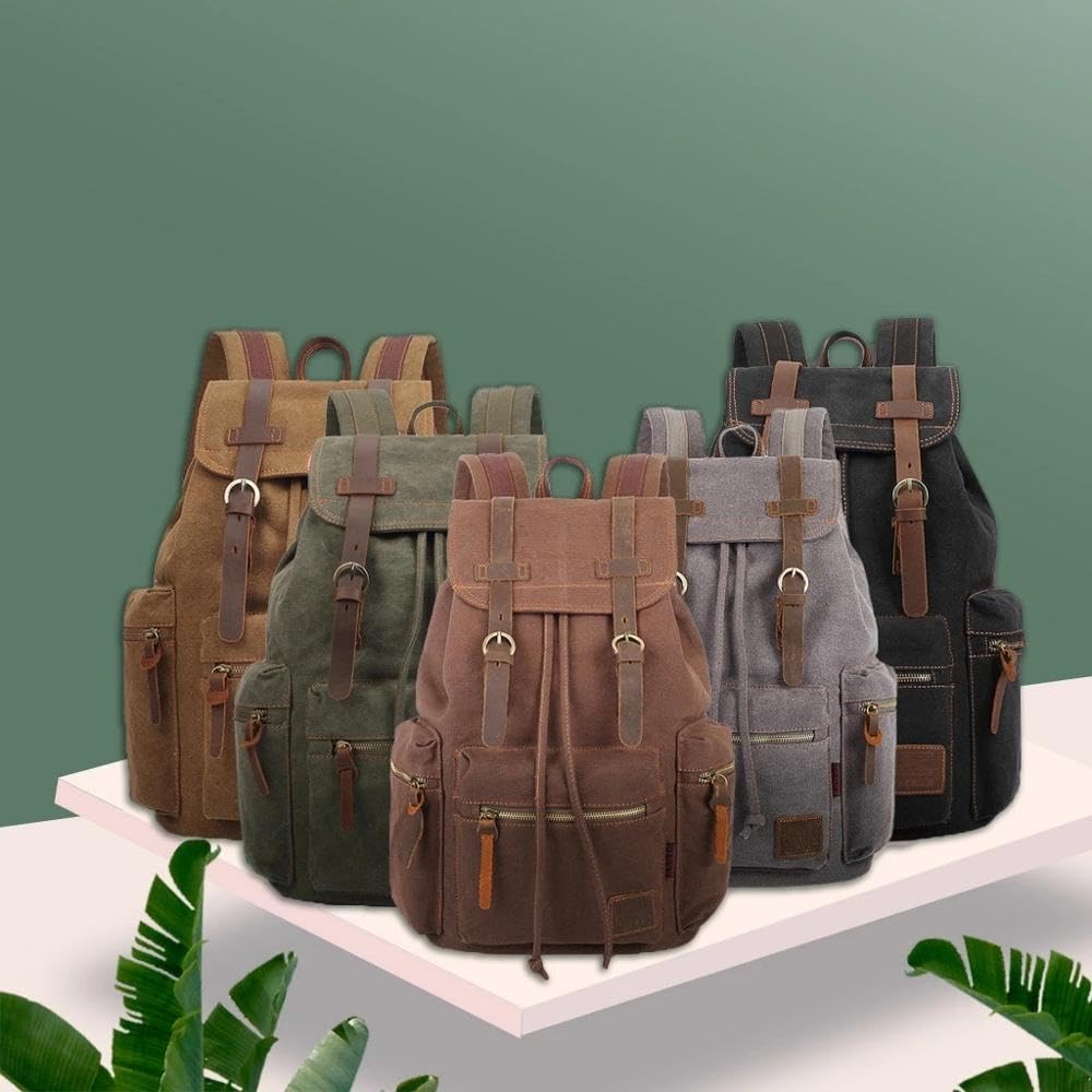 Zaino in Tela Retro, Unisex, Adatto per Viaggi, Svago Studentesco, Escursioni, Campeggio -Nero