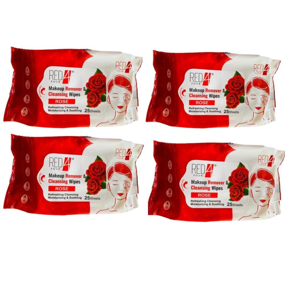Clean & Glow Makeup Remover Wipes | Hydrating & Refreshing Makeup Remover Wipes | Face Cleansing Wipes (25 Sheets) (Rose, Pack Of 4)-image-21