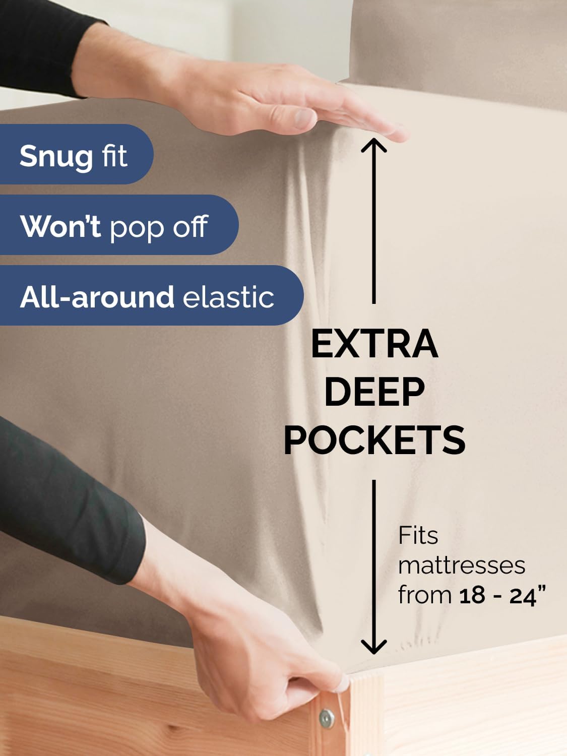 extra deep queen fitted sheet - hotel luxury single fitted sheet only - easily fits 18 inch to 24 inch mattress - ultra soft, wrinkle free w/extra deep pockets - easy-care, breathable & comfy - wheat queen 13 - wheat