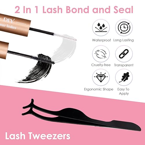 Miniatura 6 de Kit de extensiones de pestañas en racimo de 200 piezas, kit de extensiones de pestañas 40D, pestañas individuales con unión de pestañas, sello y