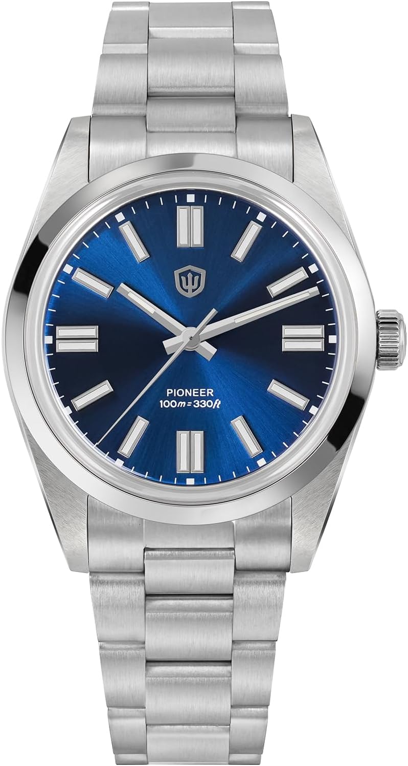 watchdives WD1016B-V3 Men Watch Japan VH31 Sweep Second Quartz Watches 37mm Dial 10.9mm Slim Dress Watch 316L Stainless Steel Wristwatch 100m Water Resistant