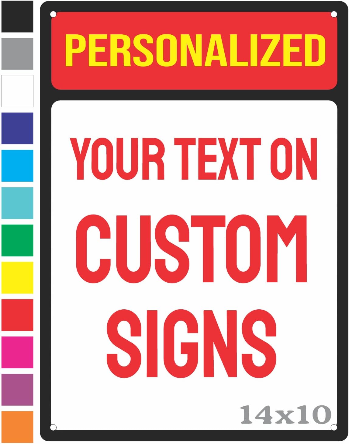 Custom Metal Sign for Outdoor and Indoor made from weatherproof non rusting aluminum. Full Color, UV Ink lasts years. Customized No Trespassing Signs, Personalized Delivery Signs for home or office. 14" x 10" - by ATX CUSTOM SIGNS