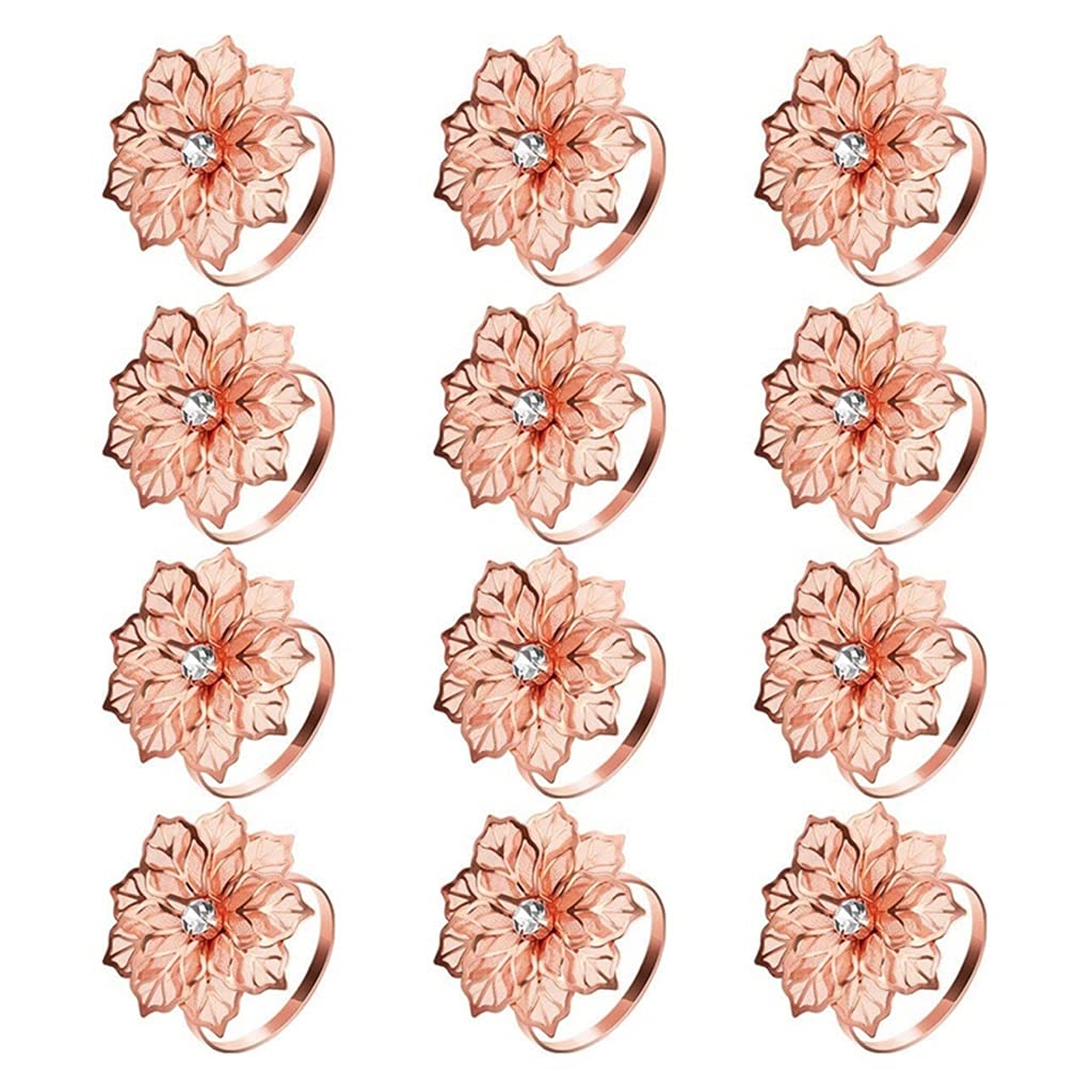 12 Stück Serviettenring aus Legierung mit hohler Blume, Serviettenhalter, Serviettenring, Hochzeitsdekoration (A, wie das Bild zeigt)
