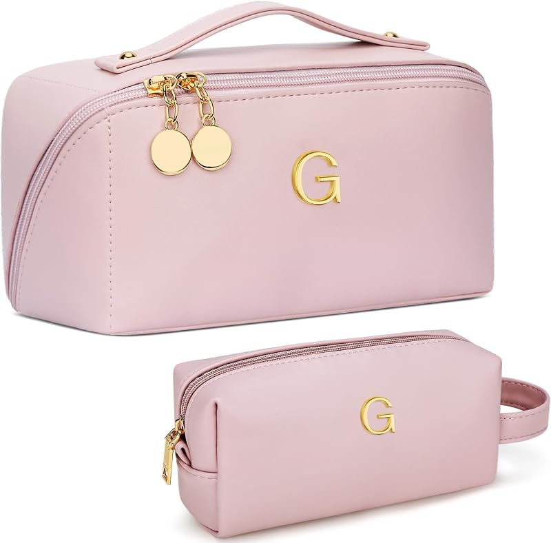 Necessaire de maquiagem KKXIU com inicial, rosa, modelo G
