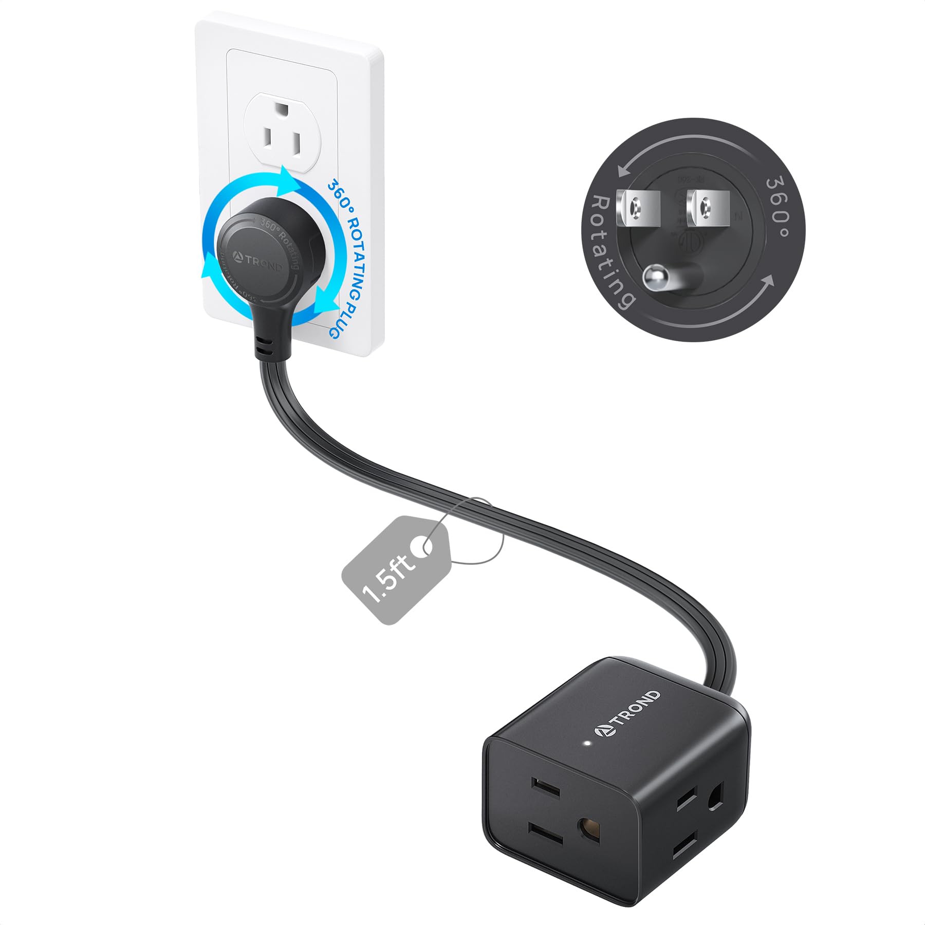 TROND Rotating Extension Cord - 3ft, 3 Outlets -18
