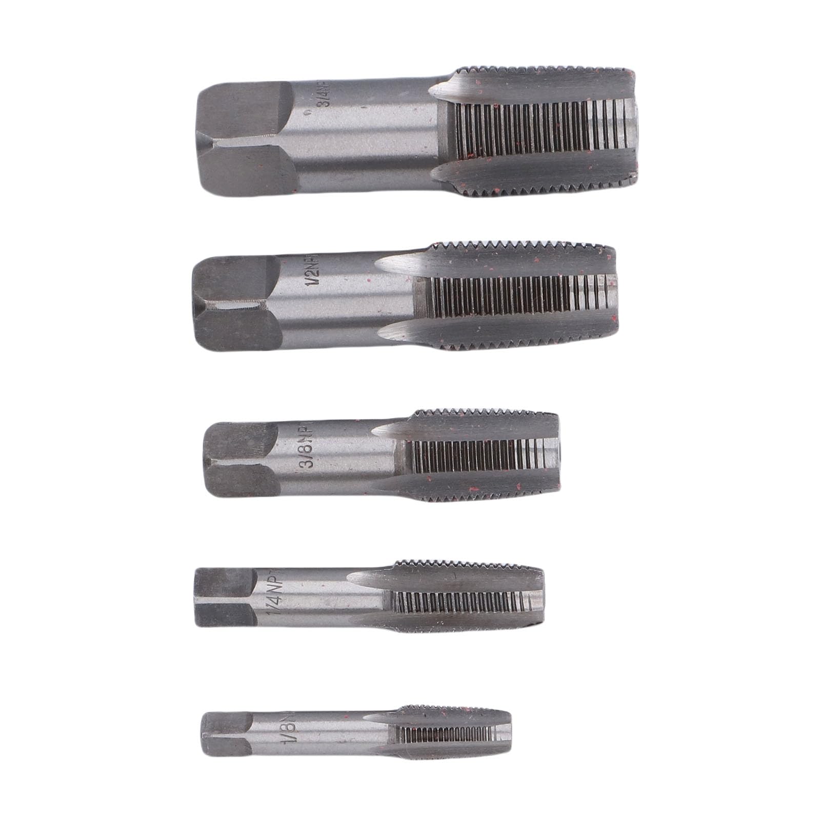5-częściowy zestaw gwintowników NPT, 1/8", 1/4", 3/8", 1/2", 3/4", gwintowniki prawe ze stali węglowej, z prostym rowkiem, do gwintowania rur i ponownego gwintowania