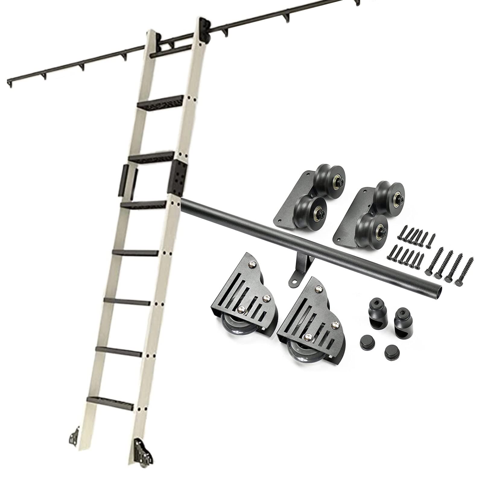 Kit quincaillerie échelle bibliothèque coulissante rail rond pour meuble haut