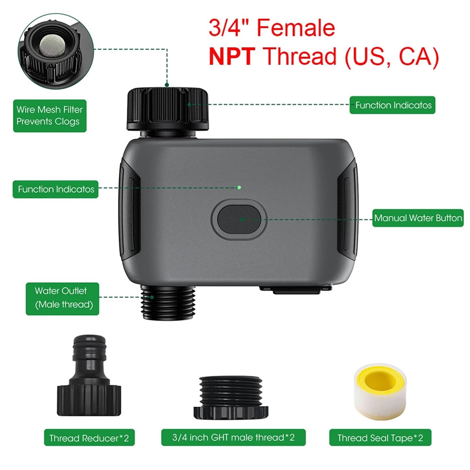Timer for irrigazione da giardino WiFi con ritardo pioggia, timer for irrigazione automatico programmabile, rubinetto for tubo flessibile, irrigatore