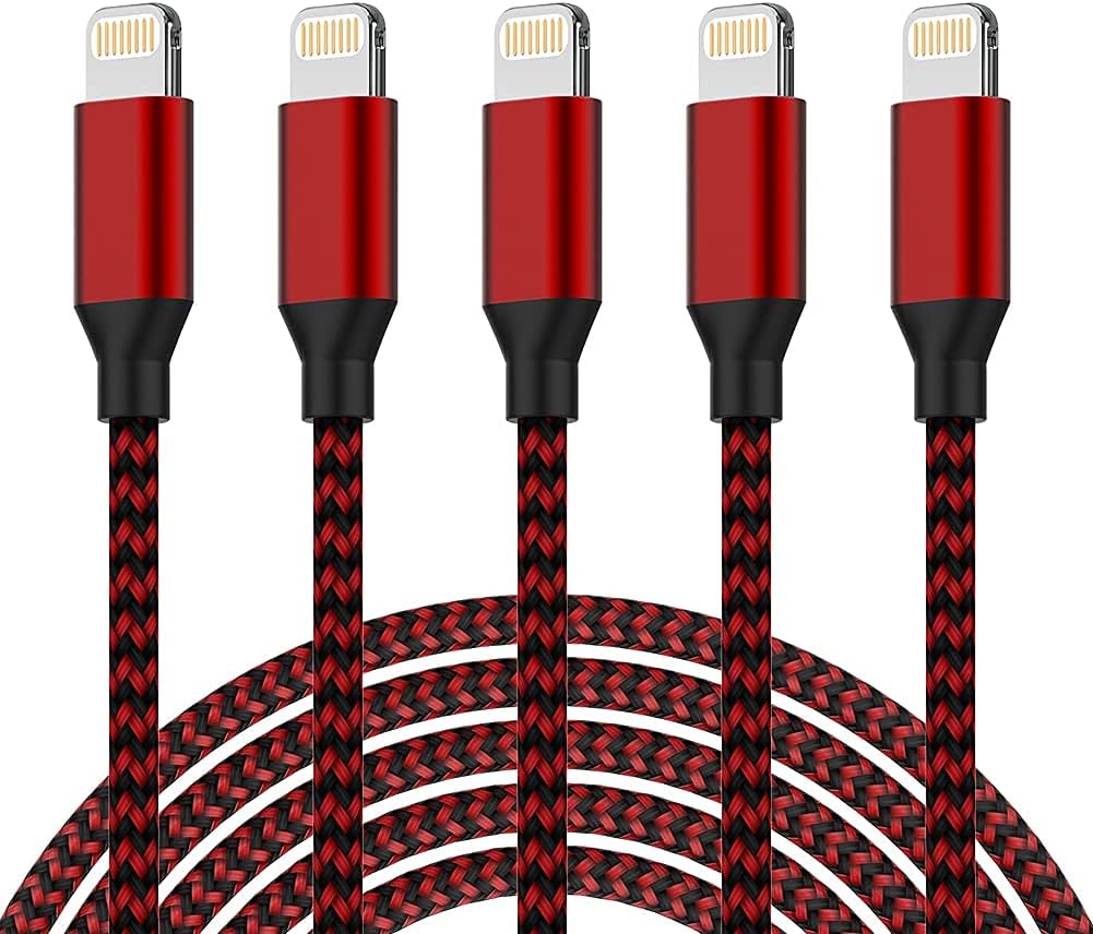 iPhone Charger, YEFOOT [MFi Certified] Cable 5 Pack (2.9/2.9/5.9/5.9/10FT) Nylon Woven with Metal Connector Compatible iPhone 12Pro Max/12Pro/12/11/Pro/Xs Max/X/8/7/Plus/6S/6/SE/5S iPad - Silver&White