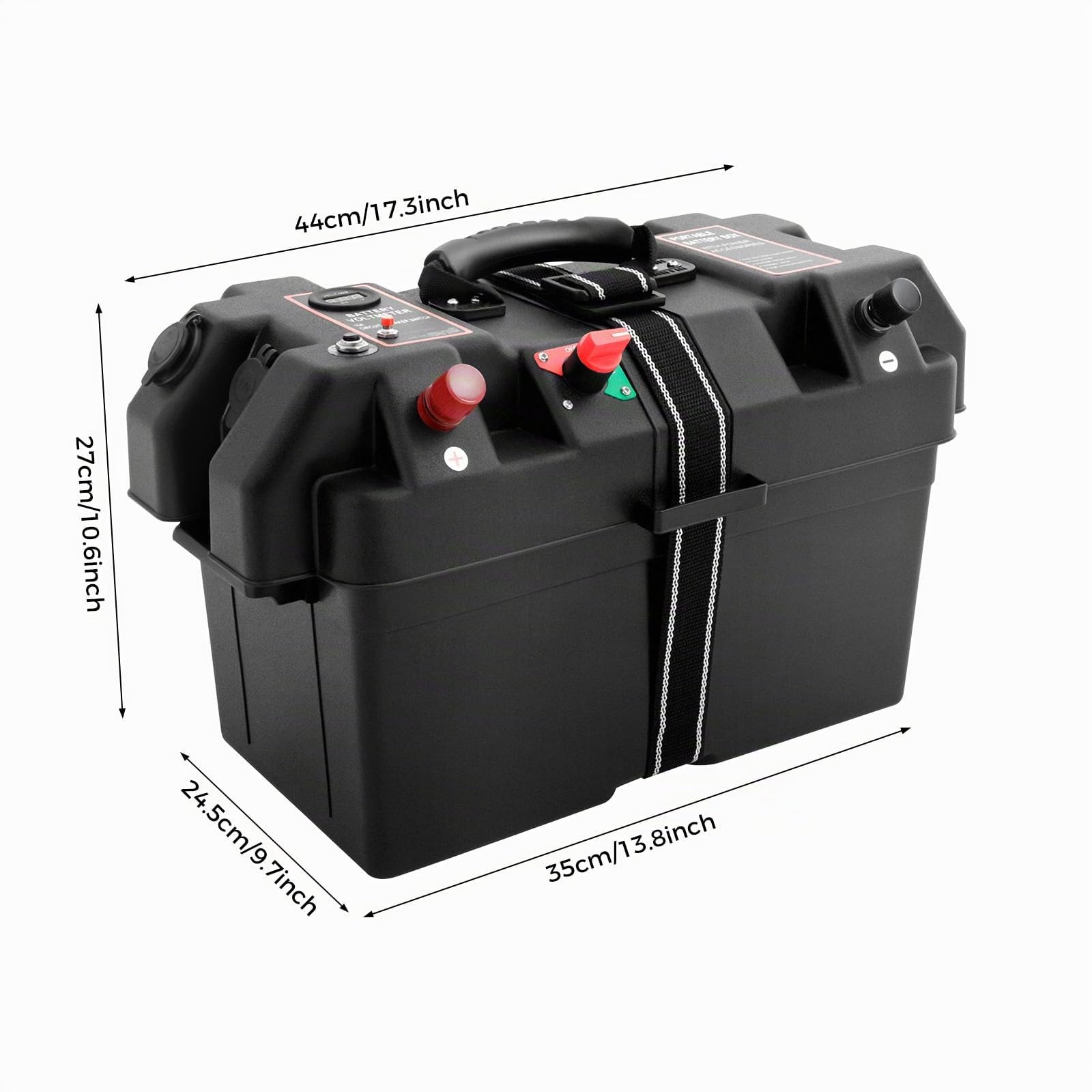 Caja de batería con doble puerto USB, caja de batería para barco con indicador LED, caja de batería para barco marino RV batería de litio (batería no incluida)