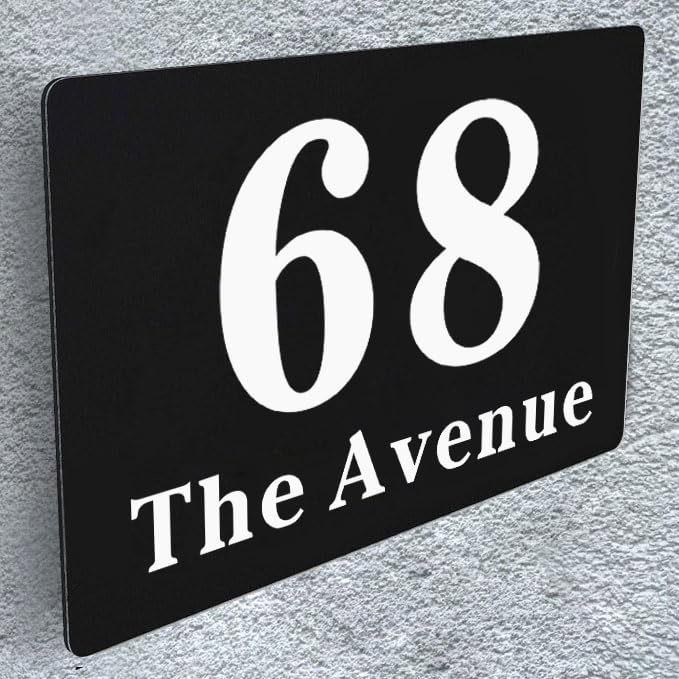 House Numbers Plaques, Door Number Plaques for Wall, House Signs for Outside, Houses Name Plaque, Personalised Front Door Signs, 195 x 130 MM, Composite Aluminium Black, for Gate Door Wall