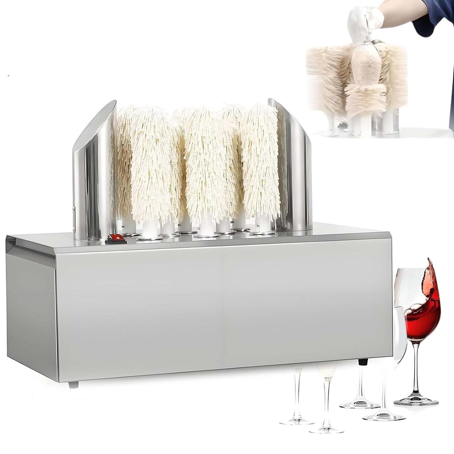 Polisseuse Électrique Pour Verres À V-in. Machine Professionnelle De Polissage De Verres. Nettoyage À 360° Sans Angles Morts. Idéale Pour Les Bars Et Les Amateurs De V-in(8Head)
