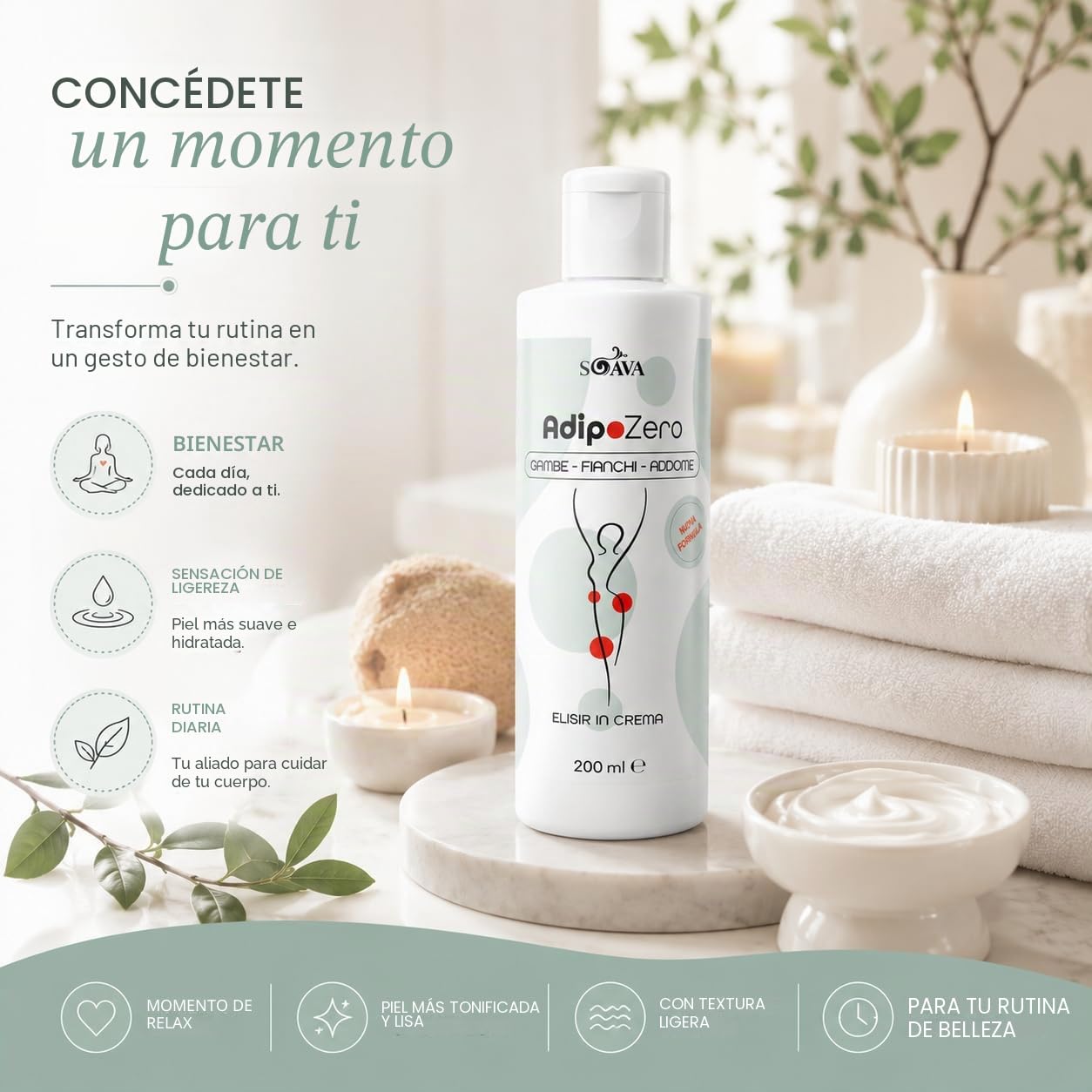 AdipoZero Crema Reductora Anticelulítica 800ml AlohaLabs | Efecto Tonificante y Reafirmante, Fórmula Drenante, Para Piernas, Glúteos y Abdomen, Textura Ligera