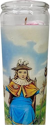 Miniatura 2 de Veladora de rezo Santo Niño de Atocha, oración al reverso en español para peticiones especiales. blanca sin esencia 14 oz baso de cristal