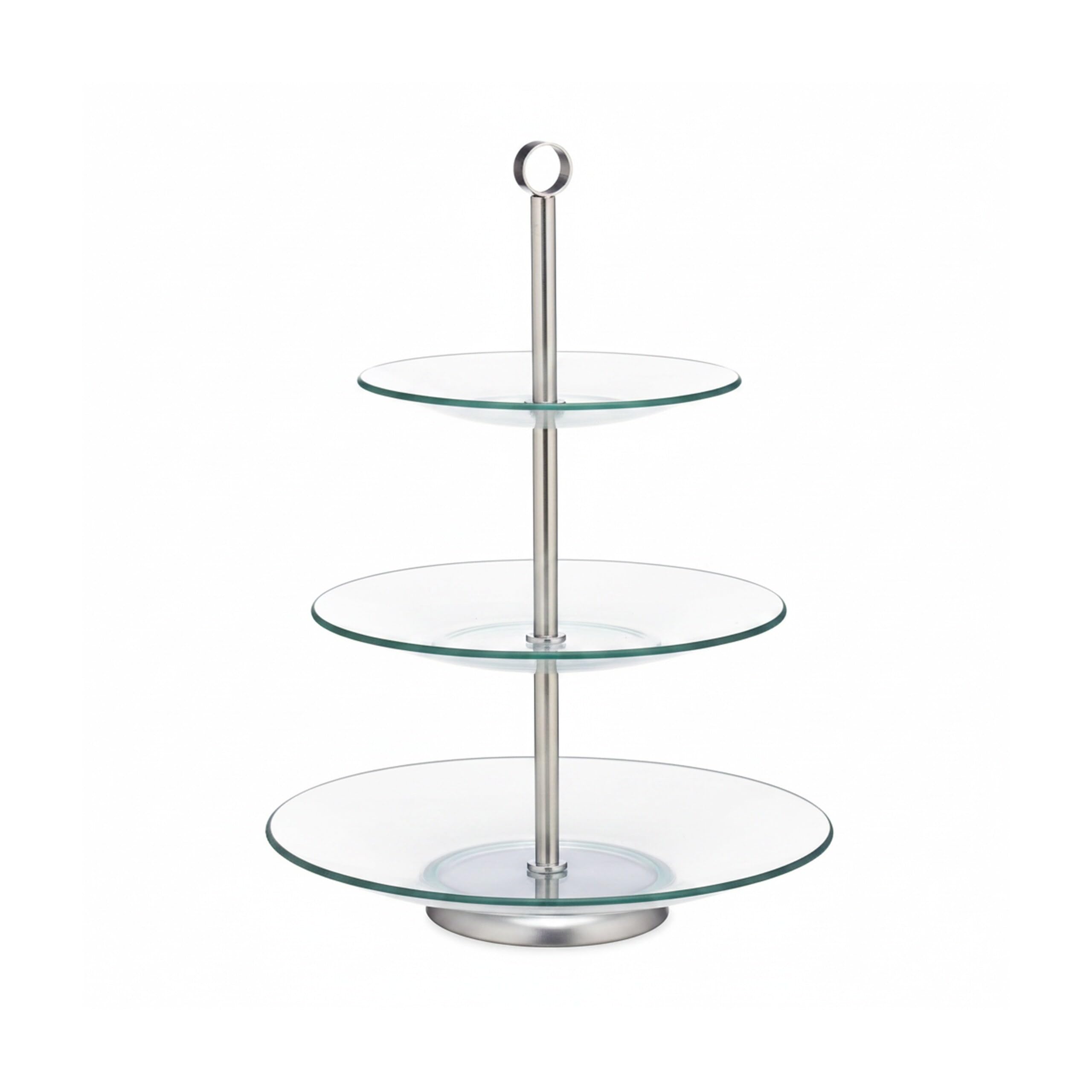 Relaxdays 8X Alzata a 3 Piani, Cucina, per Frutta, Biscotti & Cupcake, da Tavola, Vetro, Acciaio Inox, Argento/Trasparente