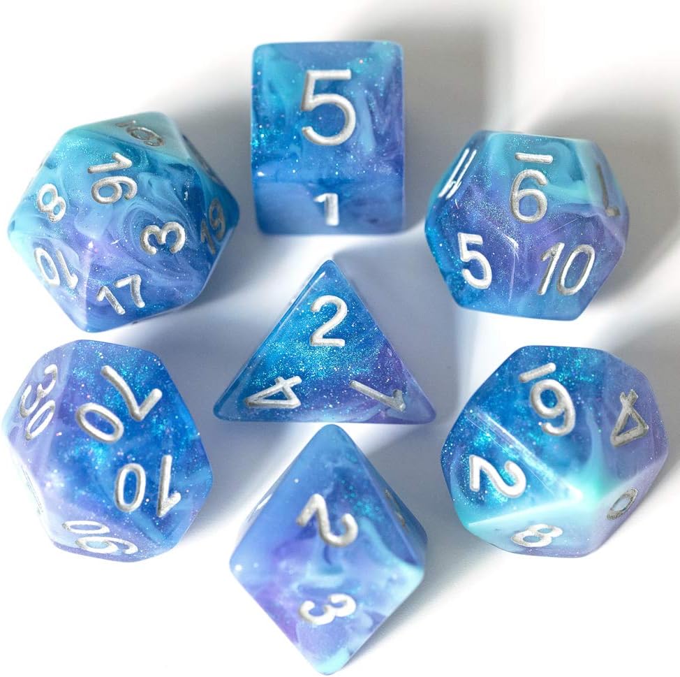 UDIXI 7PCS Polyhedral Dice, D&D Dice, Sparkle Galaxy DND