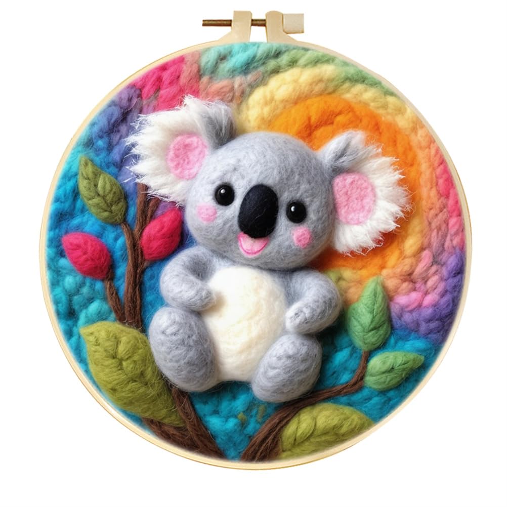 Meecaa Koala Animal Flower DIY Needle Felting Kit for Beginners, Including Wool Felt Supplies, Embroidery Hoops,Beautiful Wool Painting and Needle Felting Tools (Koala)