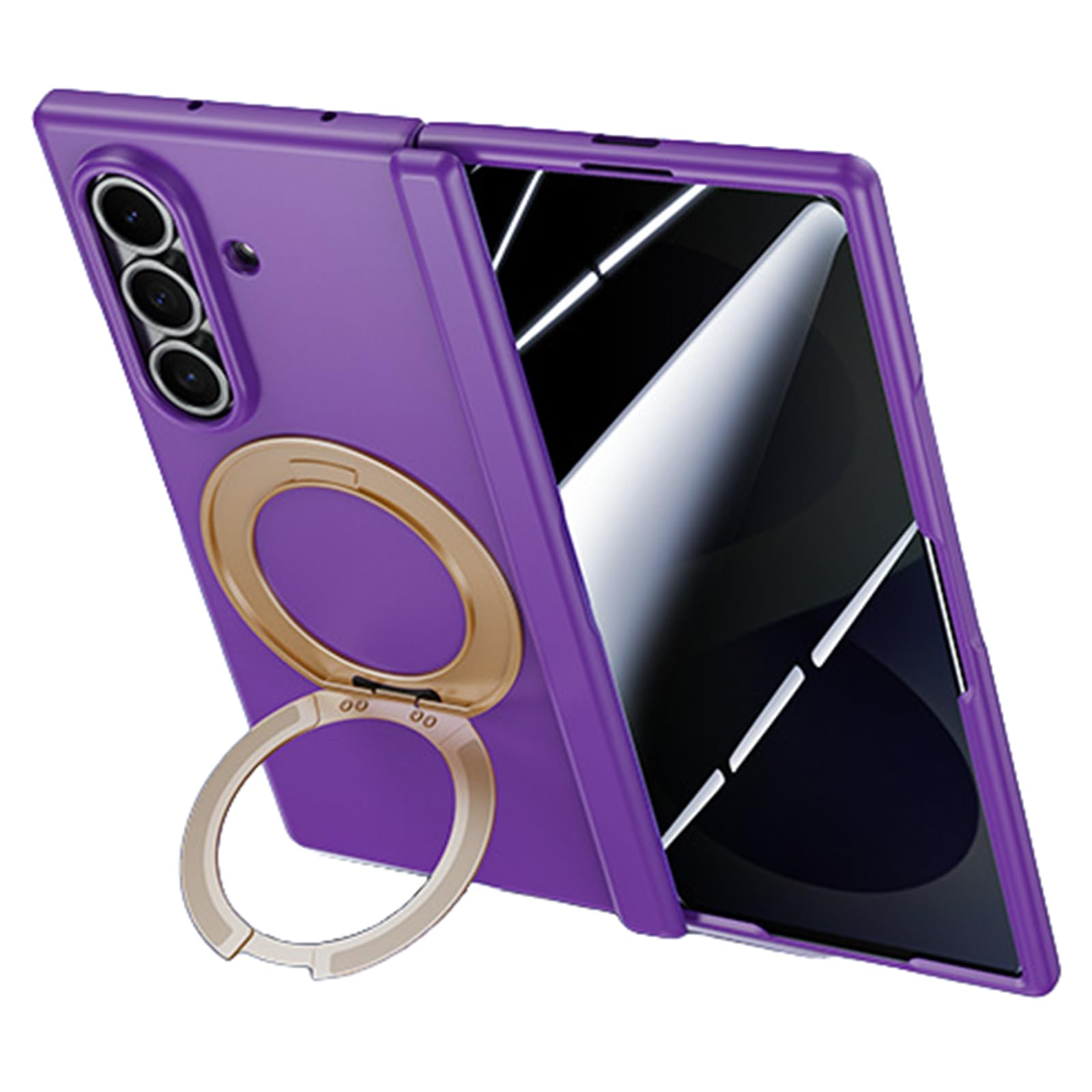 MFAOSHI Magnetic Case for Samsung Galaxy Z Fold 8 Ultra, Hard PC Frosted Phone Cover with Anti Peeping Hinge Protection Kickstand Case,Purple,Fold 8 Ultra
