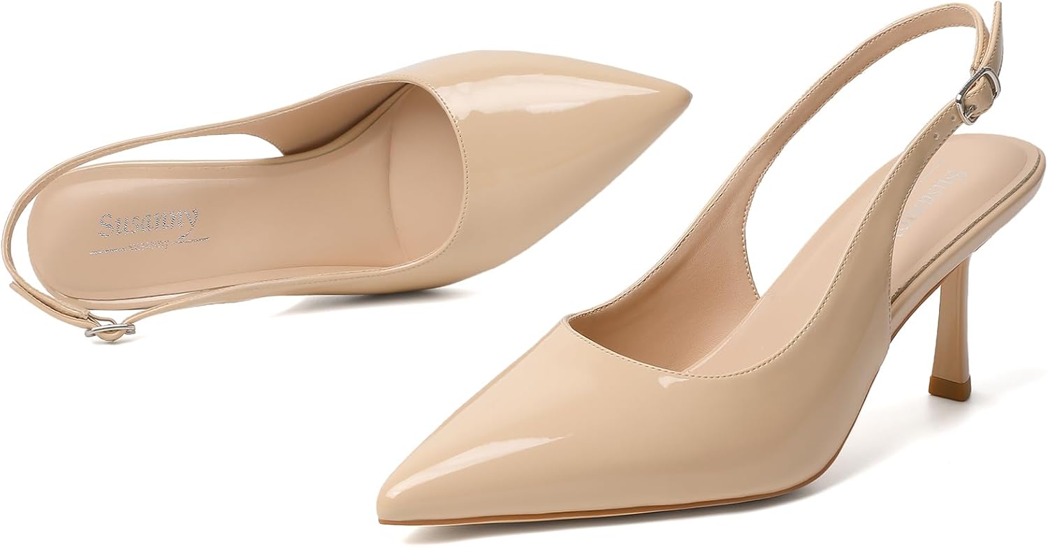 Susanny Slingback Heels for Women Pointed Closed Toe Stiletto Kitten Women's Sexy High Heeled Pumps Stray Casual Dressy Shoes Comfortable Wedding Brida Party Office - Image 6