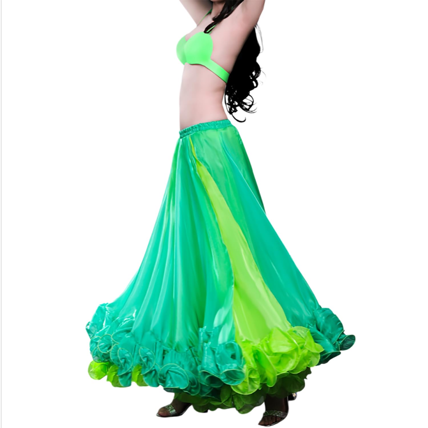 Glänzender Bauchtanz Tellerrock Zweifarbiges Outfit Für Orientalische Tanzauftritte Damen Fließender Rock Für Karneval Partys Und Festivals