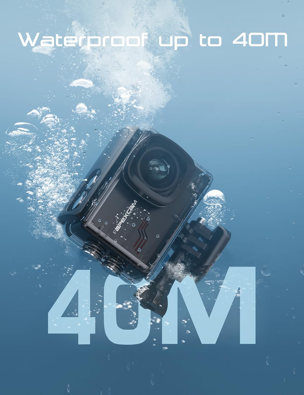 Apexcam M80 Caméra Sport 4K Stabilisateur Photo 48MP Action cam avec EIS | Camera Étanche 40M，Vidéo UHD, WiFi Intégré, Télécommande 2.4G, 2 Batteries 1350mAh, Idéale Plongée, Surf et Sports Nautiques