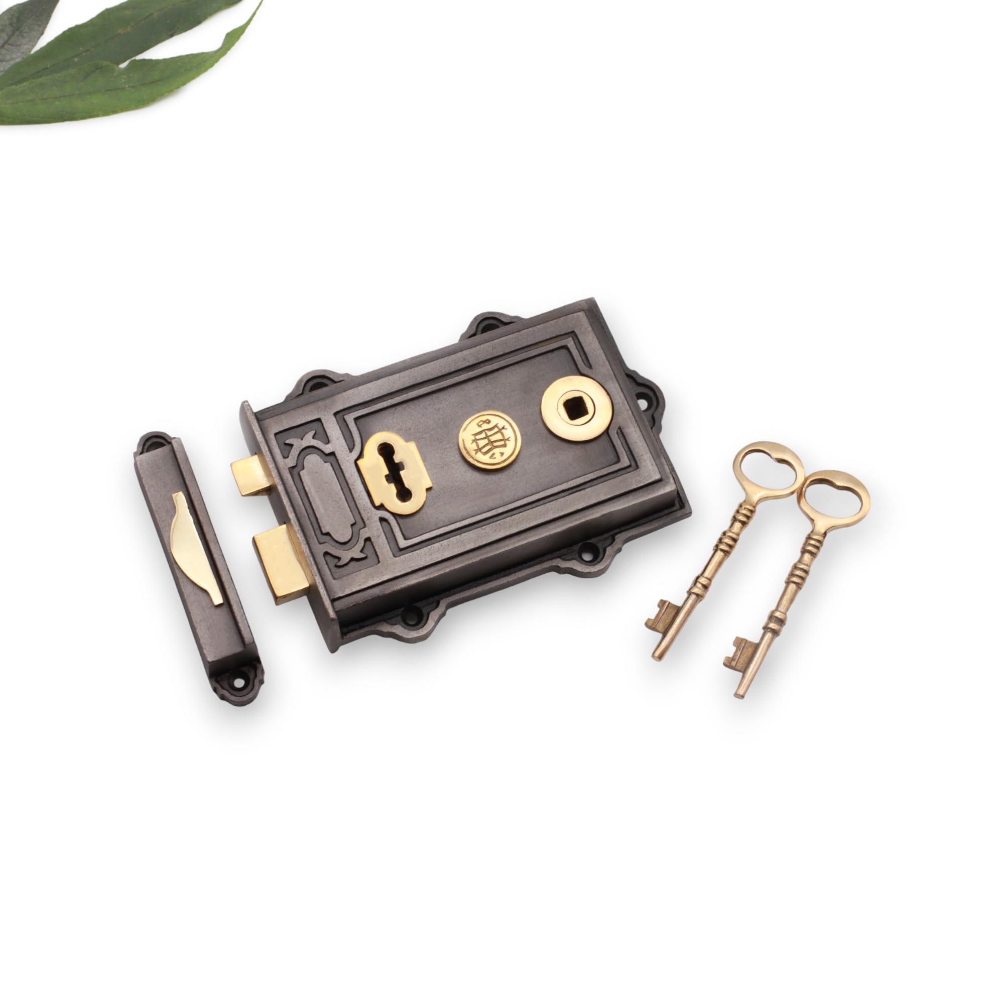 Serrure de porte Davenport à double main en fonte et laiton de style victorien antique
