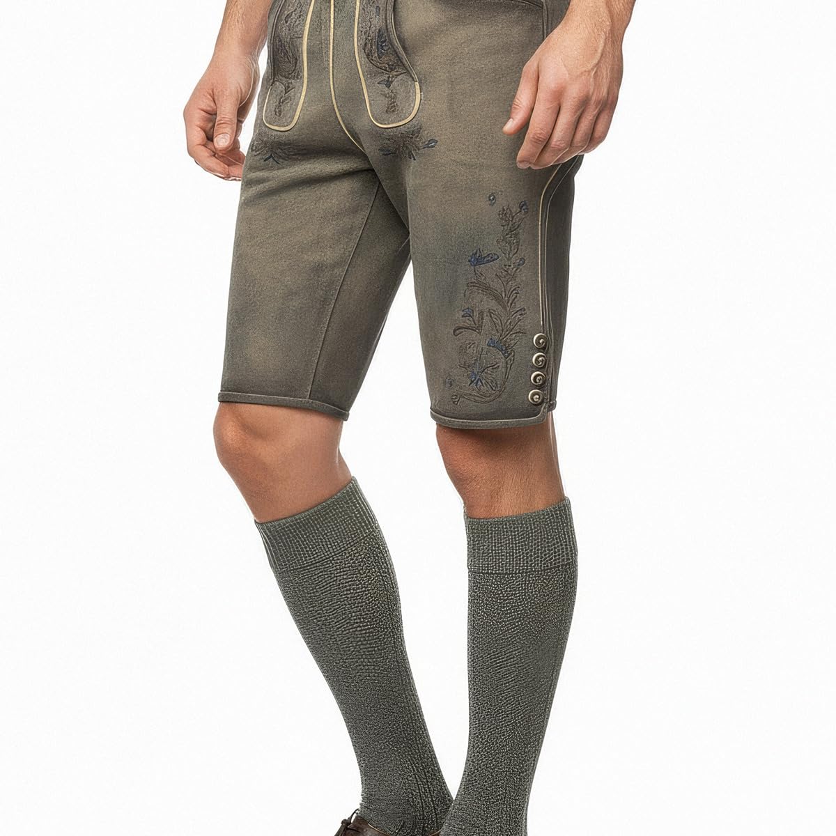 Krüger Herren Trachten Lederhose kurz, Modell: Lederhose Juan mit Gürtel, Knielang, Tracht, Volksfest