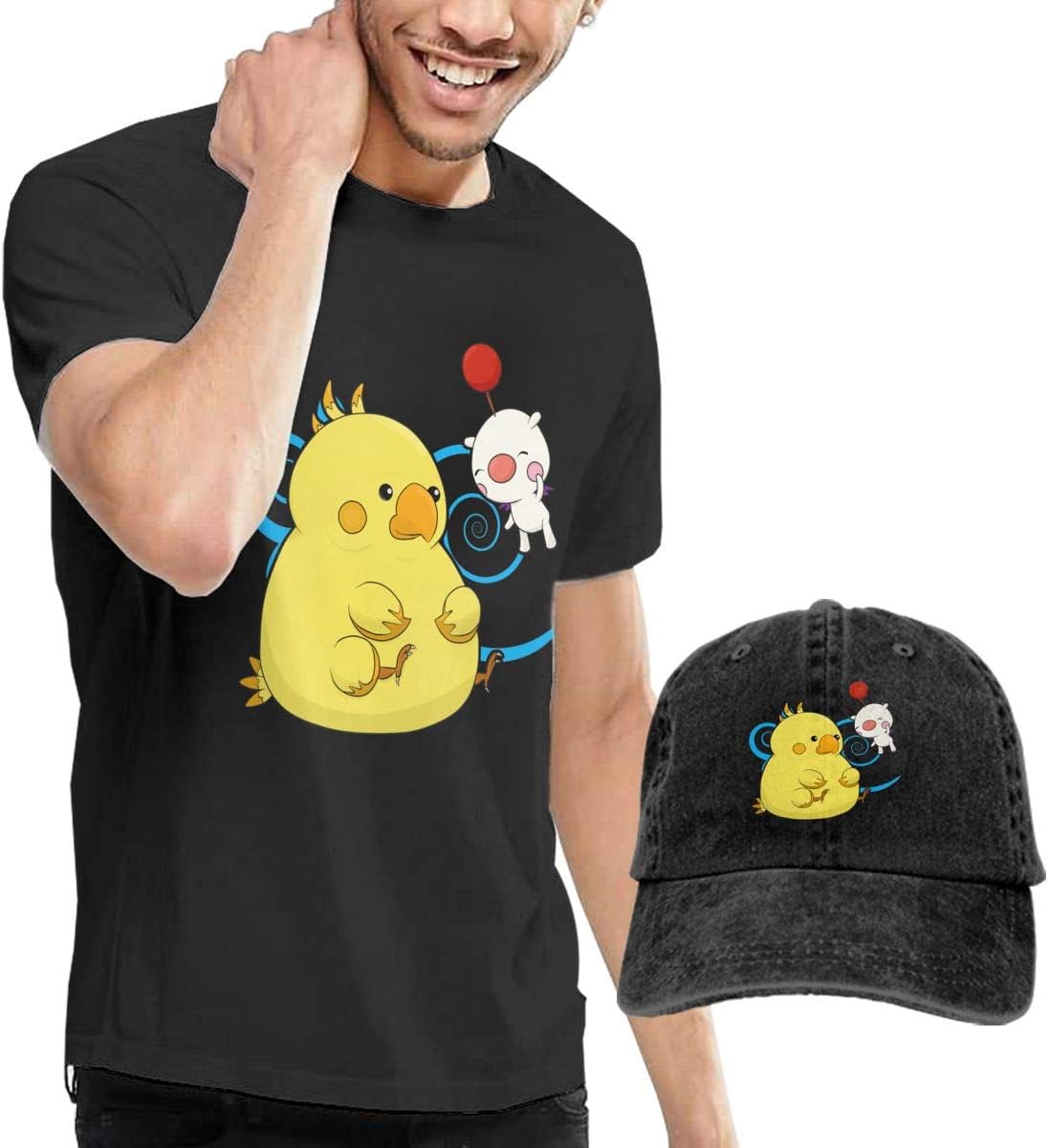 SOFIA HUNTER Mog and Chocobo Men's Short Sleeved T-Shirt and Cowboy Hat Comfortable Black