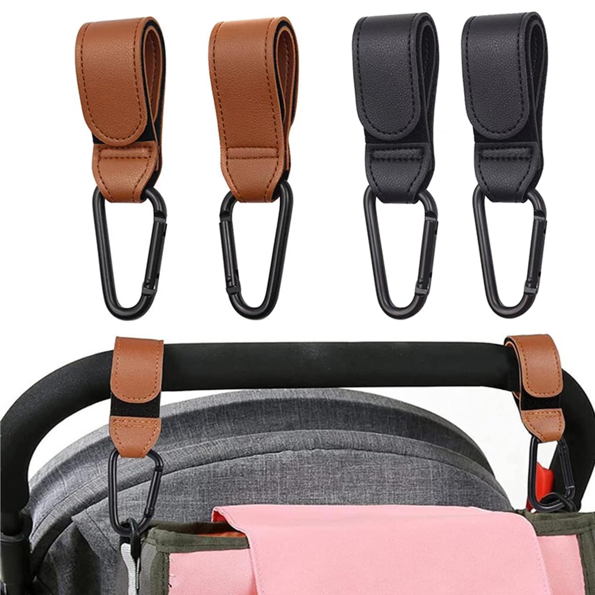 4 Pack Stroller Hooks, Adjustable Stroller Clips for Bags Hanging Multipurpose Hooks Free Your Hands for Strollers, Wheelchairs, Shopping, Bicycle