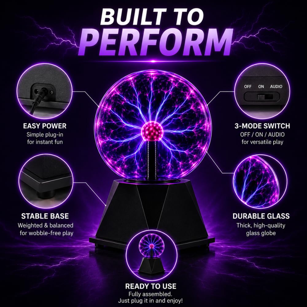 Tradeopia Sfera al plasma da 20,3 cm, elettricità statica, lampada al plasma, sensibile al tocco e al suono, palla elettrica plug-in, giocattolo per feste, decorazione per la casa (20,3 cm, viola)