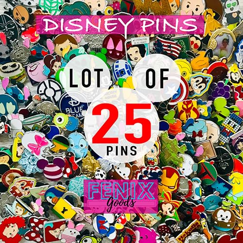 XexyCute Dicney Trading Pin Lot Mixed Pins with Lanyard - Tradable Metal Set Mickey Head Backing - 100% Tradable at Parks Collector- No Doubles - Assorted Pin Lot (25 Pin Lot & Disney Lanyard)