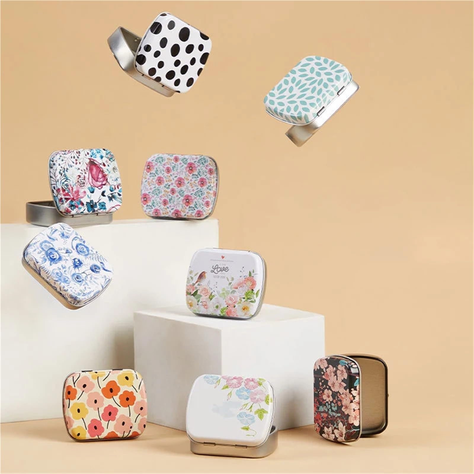 aluminum tin can, Hinged Rectangular Metal Storage Tin Box With Lid, Multicolor, 60x45x15mm, 10-Pack(Color 3)