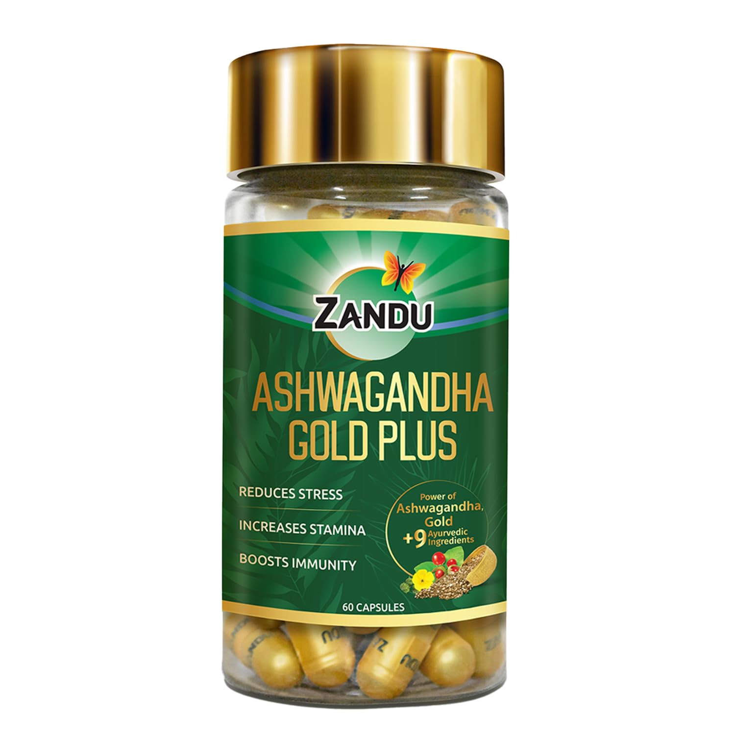 Zandu Ashwagandha Gold Plus | Made with Gold, Ashwagandha, Safed Musli, Shilajit & Other Ayurvedic Ingredients | Helps to Boost Stamina, Strengthens Immunity | 60 Caps