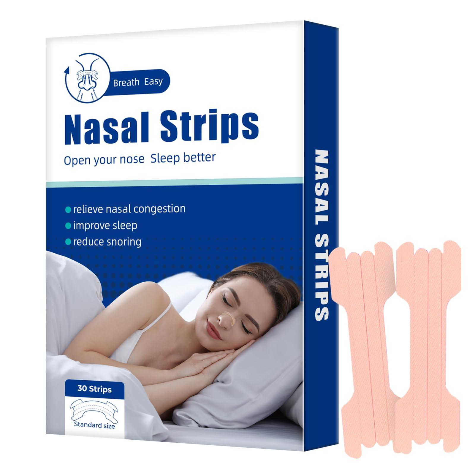 30PCS Nasal Strips for Snoring - Extra Strength Nose Strips for Snoring & Sleeping, Instant Reduces Nasal Congestion for Better Sleep, Breath Better, Drug Free, Anti Snoring Nose Tape for Men & Women