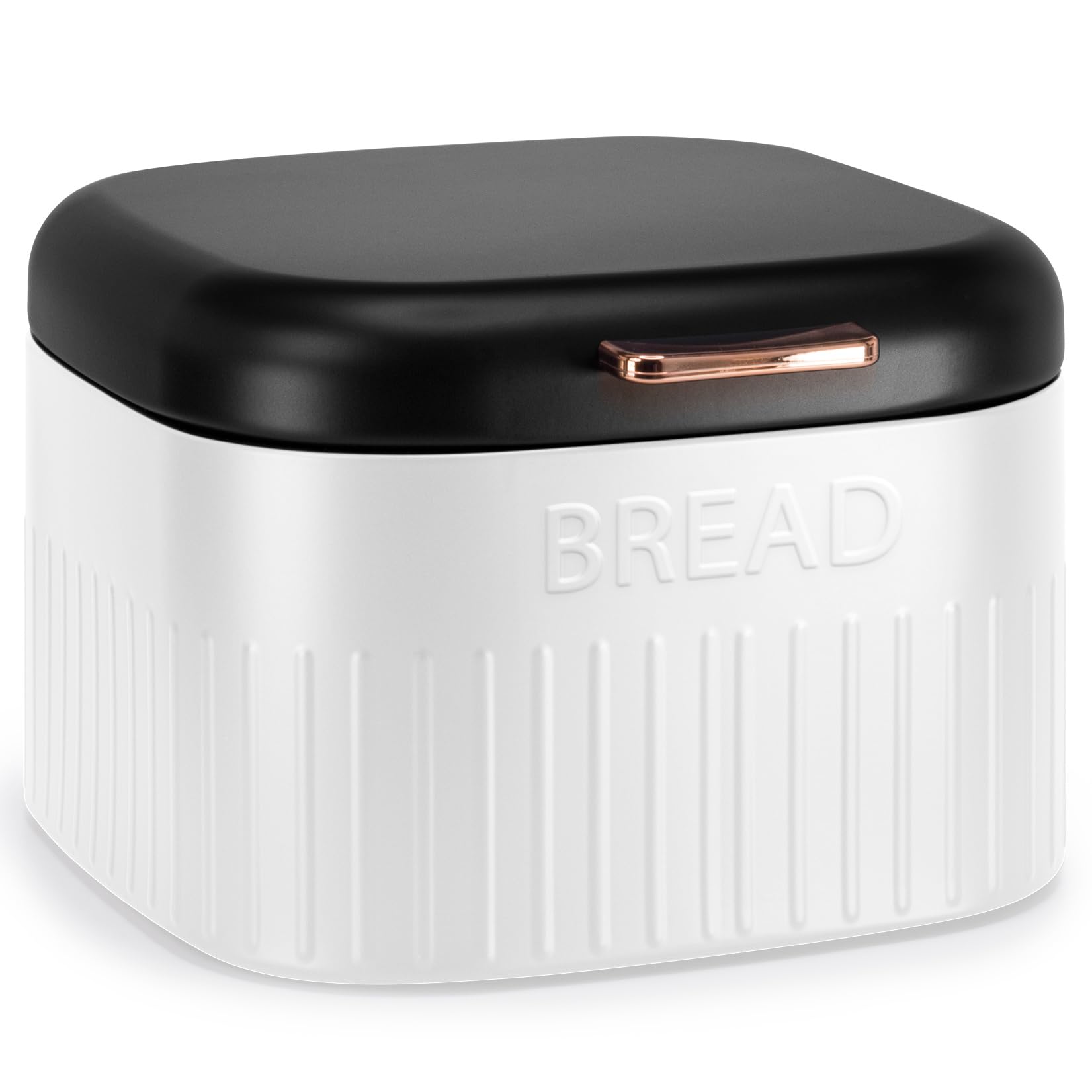 Ehc Bread Bin - White & Black Large Metal Bread Box Bin, Kitchen Storage Box For Countertop With Hinged Lid, Black & White